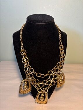 Yochi NY Gold Tone Multi-Strand Statement Necklace with Pendant Drops